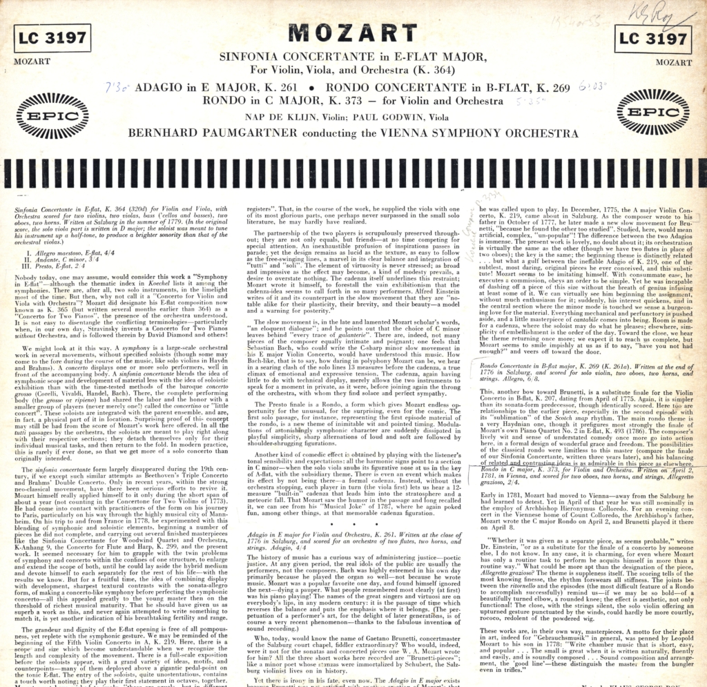 Mozart 261, 269, 364 back